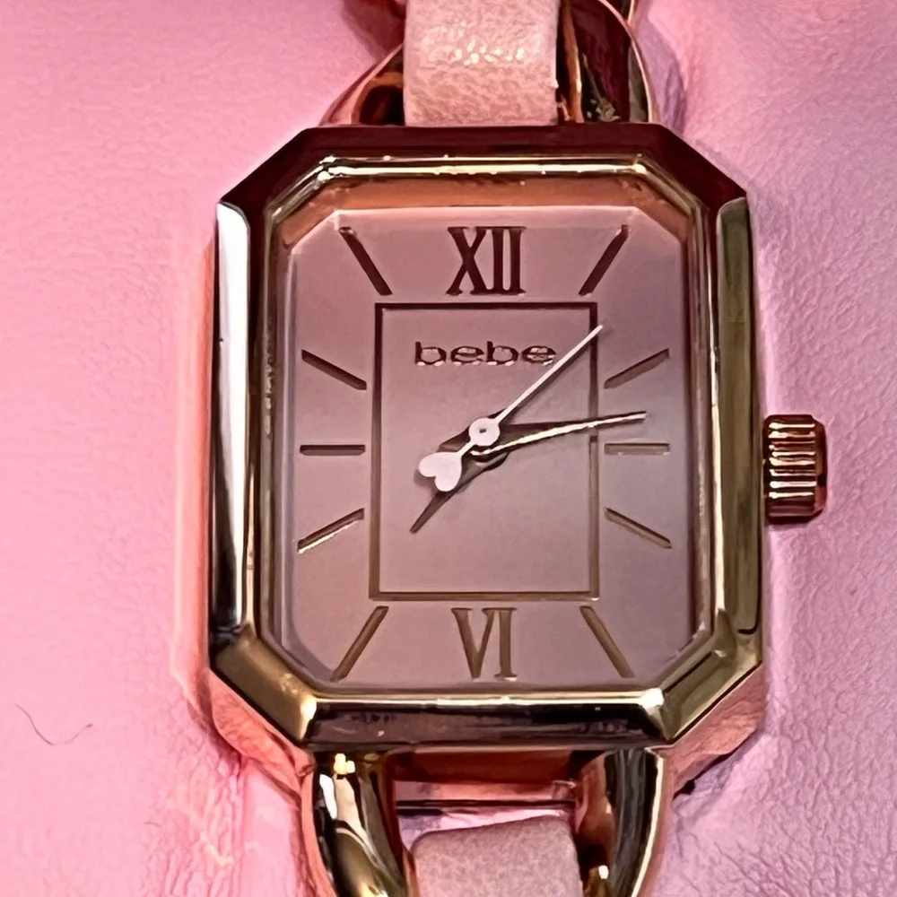 NWT bebe BABY PINK STRAP AND ROSEGOLD METAL CHAIN LINK BRACELET WATCH - Picture 10 of 12